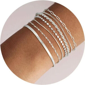 ❤️Women, White Gold/Silver Bracelet Waterproof Layered Set Fashion  Jewelry